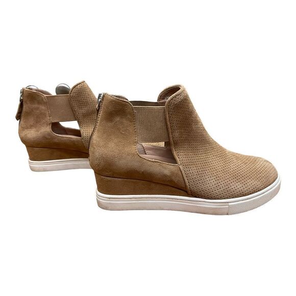 Linea Paolo Boots Womens 6 M Wedge Ankle Booties Brown Suede Perforated Zip Up - Picture 1 of 8